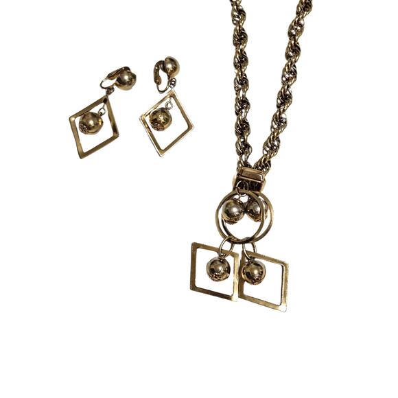 80s Chunky Gold Round Rope Chain Beads in Hoops Loops Diamond Shape Jewelry Set - Picture 6 of 7